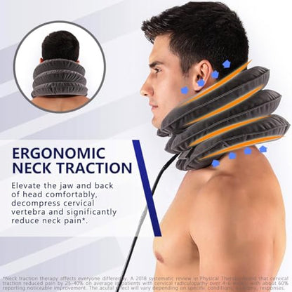 Cervical Neck Traction Device for Instant Neck Pain Relief - Inflatable & Adjustable Neck Stretcher Neck Support Brace, Neck Traction Pillow for Home Use Neck Decompression (Classic Gray) - color: Classic Gray