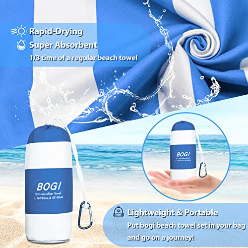 BOGI 4 Pack Microfiber Beach Towel Set for Travel Bath Beach Swim Gym Yoga（L 63''x31.5''） - color: Blue+bblue+gblue+pblue, size: L:63"x31.5" with 16"x16"