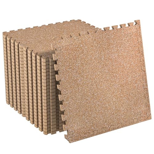 SUPERJARE 0.56'' Thick 96 Sq Ft Rubber Top Gym Flooring for Home Gym - color: Wood, size: 24 Tiles (96 Sq Ft)