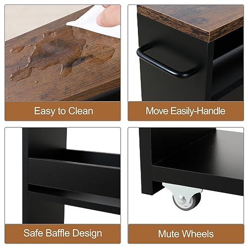 TEAMIX Slim Rolling Storage Cart, Wood 4-Tier Narrow Kitchen/Laundry Cart - color: Black+brown, size: 5-1/2'' W