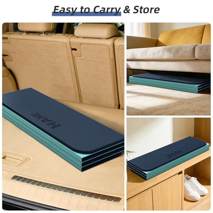 HAHE Foldable Yoga Exercise Mat, 74"Lx32"Wx1/3"Thick, TPE Workout Mat - color: Navy Blue+Green