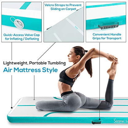 SereneLife Gymnastics Inflatable Air Tumbling Floor Mat Floating Water Mat 13FT, 4in Thickness for Outdoor/Home Indoor Use Tumbling, Training, Cheerleading, Yoga, Water with Electric Air Pump