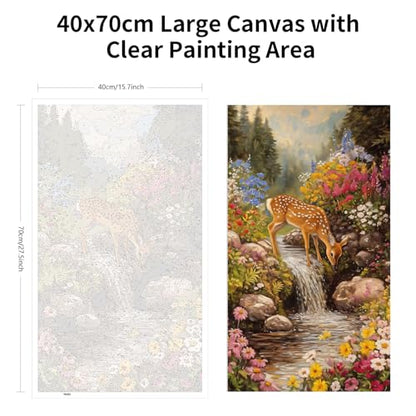 ARTGOTO Large Paint by Numbers for Adults Woodland Deer | 15.7x27.5inch/40x70cm Paint by Number Kit on Canvas, Forest Waterfall Wildlife Acrylic Painting Set with Brushes, No Frame - color: PBN065