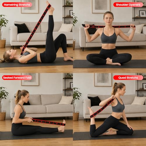 Resistance Band for Stretching, Yoga, Pilates and Fitness, Number Stretch Fitness Band with Clear Markings, 8-Section Elastic Latex Training Bands with Adjustable Tension for Body Shaping - color: Red-Black
