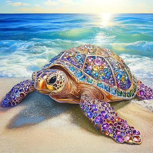 Sea Turtle Beach Diamond Art Kits for Adults, 5D Diamond Painting Kits | DIY Gem Painting, Crafts for Adults, Diamond Art Paintings Kit, Full Drill Diamond Dot for Home Wall Decor 14 X 14 in - color: CM042