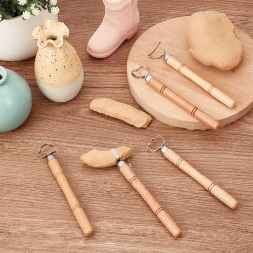 OLYCRAFT 5Pcs Sculpture Scraper Clay Tool for Ceramic Sculpture DIY Craft | 4.6~4.9 Inch Long, Pottery Cup Handle Shape Tool, Modeling Clay Cutters, Sculpture Kit, Clay Modeling Tools, Extruder Tool