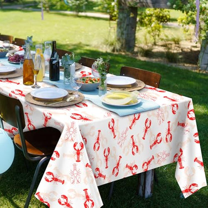 Kochorie 2 Pieces Crawfish Plastic Tablecloth 108 x 54 Inch White and Red Crawfish Table Cover Waterproof Lobster Tablecloth for Summer Seafood Party Supplies Home Outdoor Decorations - style: Crawfish