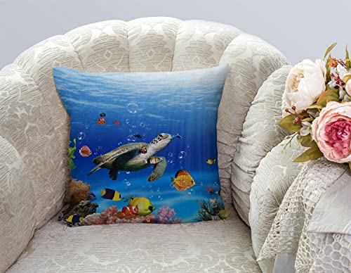 TSSOHU Ocean Underwater Marine Life Outdoor Throw Pillow Cover Sea World Animals Tropical Fish with Turtles Coral Decorative Pillows Farmhouse Cushion Cases Home Decor for Couch 18x18 inch - color: Tss53