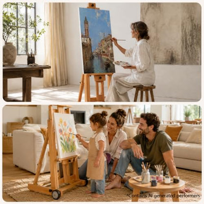 DJAR Large H-Frame Painting Easel for Adults, Solid Beech Wood, Natural | Movable & Tilting Flat Floor Stand, Holds Canvases up to 78", Adjustable Heavy Duty Studio Art Easel for Artists - style: Natural H-Frame Easel