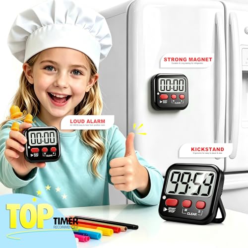 Antonki 2 Pack Digital Timer for Kids Classroom Kitchen Timers for Cooking | w/ Battery, Easy to View, Alarm, Mute Mode, Count Down/Up, Magnetic, Kickstand, Hanging, Classroom Timer for Teacher Supplies - color: New Black