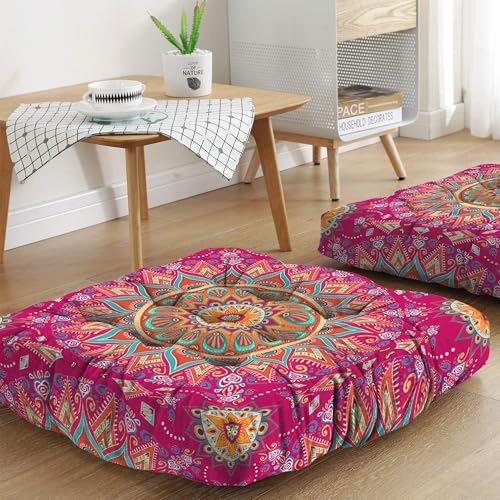 Mandala Meditation Cushion, Boho Meditation Mat, Meditation Pillows for Sitting on Floor, Cushions for Sitting in Home and Outdoor, Square Floor Pillow Cushion Seating for Yoga Accessories 22'' X 22'' - color: 06.mandala Meditation Cushion-1, size: 22x22