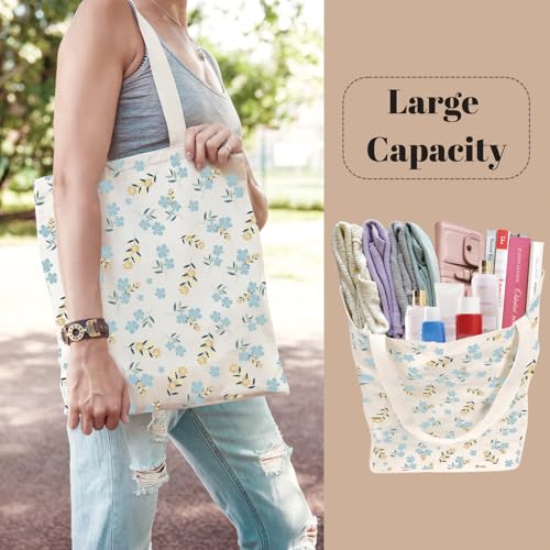 Aesthetic Canvas Tote Bag for Women with Inner Pocket - color: Flower-03