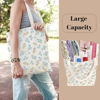 Aesthetic Canvas Tote Bag for Women with Inner Pocket - color: Flower-03