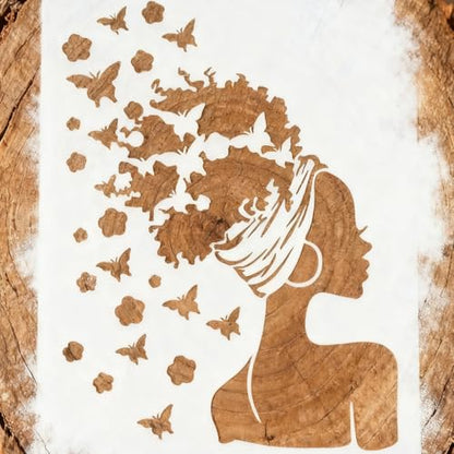 TIAMECH A4 Reusable Butterflies Hairstyle Girl Stencil for Painting | Fashion Earring Lady Layering Template, DIY Wall Art, Wood Furniture, Scrapbook & Crafts (8.3x11.7inch) - style: Butterflies Hairstyle Girl