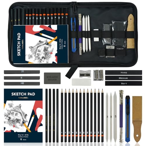 Tavolozza Drawing Art Pencils Set, 34 Pack Professional Drawing and Sketch Pencil Set in Soft-Sided Art Portfolio Storage Bags for Kids, Teens and Adults. - size: 34 Piece Set
