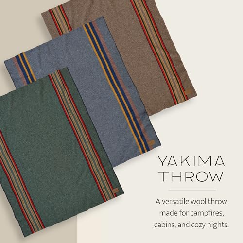 Pendleton Yakima Throw 54" x 66", Wool Cotton | Soft and Durable Throw for Home and Travel - Green Heather - color: Green Heather