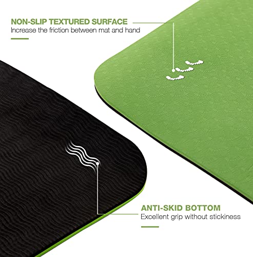 Yoga Mat Non Slip, Pilates Fitness Mats, Eco Friendly, Anti-Tear 1/4" Thick Yoga Mats for Women, Exercise Mats for Home Workout with Carrying Sling and Storage Bag - color: Vibrant Green & Black