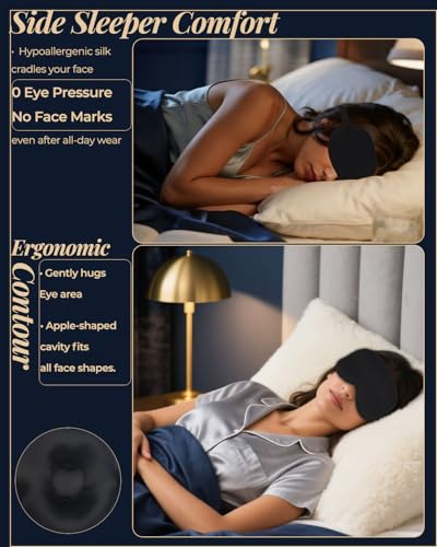 3D Silk Sleep Mask, Eye Pillow for Insomnia Relief (Black)
