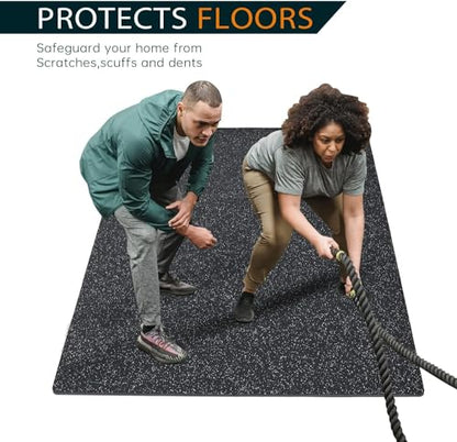 1/2" Thick 48 Sq Ft Rubber Top Gym Flooring, 12 Pcs High Density EVA Foam Exercise Equipment Mats - Interlocking Floor Tiles for Home Gym - 24 x 24in Tile, Black