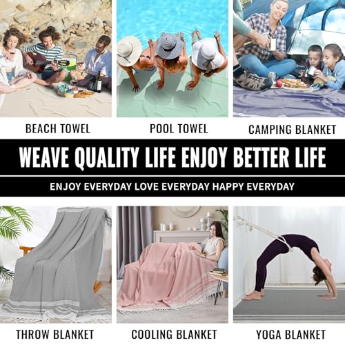 Extra Large Turkish Beach Towel Picnic Mat Throw Blanket Oversized Sand Free Quick Dry Giant Boho Sandproof Lightweight Cloud Hawaii Honeymoon Travel Essentials Xl Big Women Men Summer Vacation Gift - color: Beige, size: Giant Large 82''x88''