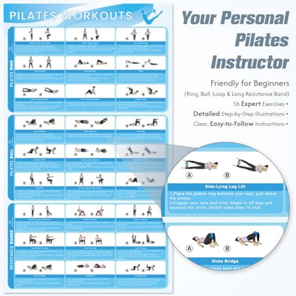GINMIC Pilates Kit, Pilates Equipment for Home Workouts, at Home Pilates Set with Complete Accessories: Pilates Ring, Pilates Ball, Long and Loop Resistance Bands, Socks, Massage Ball, Guide & Bag - color: Black & Gray