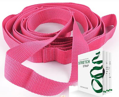 Scotamalone Stretching Strap Yoga Strap Physical Therapy for Home Workout, Exercise, Pilates and Gymnastics, 10 Loops Non-Elastic Stretch Bands with Aesthetic Packaging for Women & Men - color: Pink