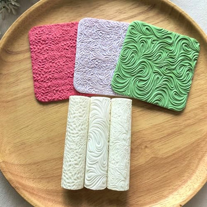 3Pcs Polymer Clay Texture Roller Work with Polymer Clay Cutters for DIY Earrings Jewelry Making Craft Supplies - color: 3Pcs ALL
