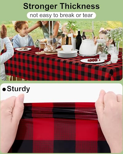 Smiry 8 Packs Gingham Disposable Table Cloth, 54 x 108 Inch Waterproof Plastic Tablecloth, Rectangle Black and Red Checkered Table Covers for Picnic, Birthday, Party - color: Black and Red, size: 54"x108" (Pack of 8)