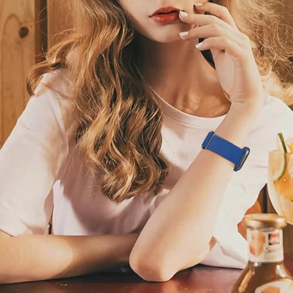 Braided Stretchy Nylon Band Compatible for Apple Watch Bands Women Men - color: Navy, size: 44mm/45mm/46mm/49mm