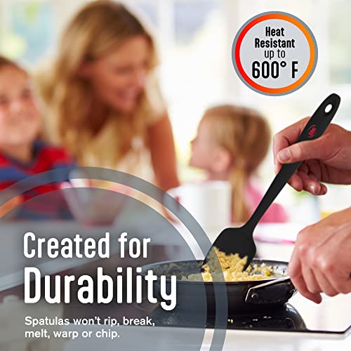 Kaluns Silicone Spatula Set, 4 Rubber Spatulas 600°F Heat Resistant, Nonstick Seamless Design with Stainless Steel Core, Dishwasher Safe, BPA free, Bonus Tongs Included - color: 4 Pcs + Tongs Black