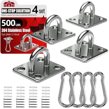 sprookber 304 Stainless Steel Pad Eye Snap Hook, M5 Ceiling Hook 500Lb,8Pcs | Hanging Kit with Screws for Hammock Chair Swing, Yoga Gym Equipment, Sun Shade Sail, Plant Hangers & Marine Boat Hardware - size: 2 Inch, style: Square
