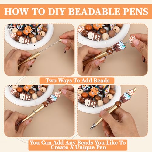 12 Pieces Beadable Pens Bulk Kit,Ballpoint Pens with Crystal Wood Round Spacer Set,Office Supplies, Office Accessories & Craft Gifts for DIY Pen Making Kit Smooth Writing(Coffee) - color: Coffee Brown