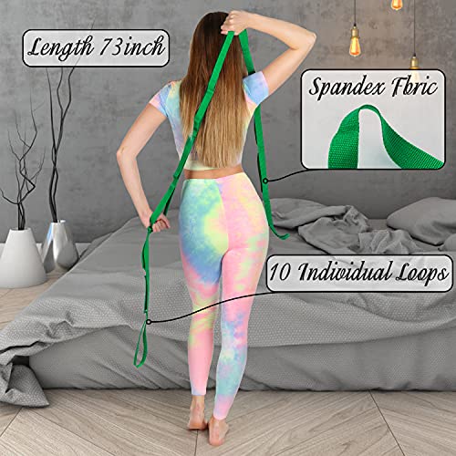 Scotamalone Stretching Strap Yoga Strap Physical Therapy for Home Workout, Exercise, Pilates and Gymnastics, 10 Loops Non-Elastic Stretch Bands with Aesthetic Packaging for Women & Men - color: navy green