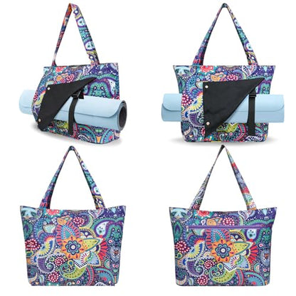 Yoga Mat Bag Yoga Bags and Carriers Fits All Your Stuff Yoga Tote Bag with Zipper Pocket Yoga Mat Carrier Pilates Bag Take in Out Mat Easily - color: Paisley