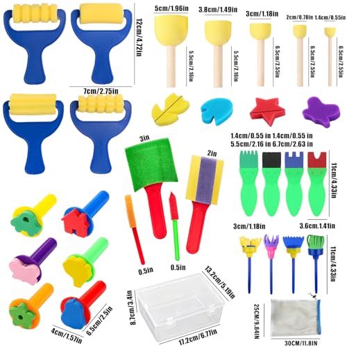 53-Pack Sponge Paint Brushes, Washable Painting Brushes | Toddler Painting Set, Early Learning Foam Roller Sponge Art Crafts Kit with Storage Bag, Creative Gift - style: 53 Pcs