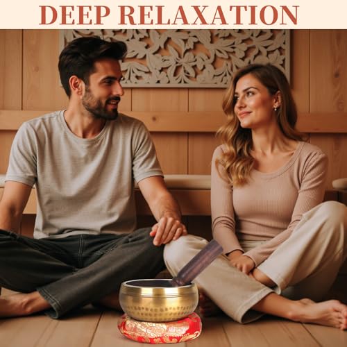 AKLOT HandMade Meditation Singing Bowl: Tibetan Sound Bowl Set with Pure Tone, Sound Bath Bowl with Cushion, Mallet, Spiritual Gift for Chakra Clearing, Healing, Yoga, Prayer, Relaxation (3.5 Inch) - color: 3.5 inch Gold