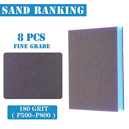 8Pcs 180 Grit Sanding Sponge, Jamiikury Fine Sanding Blocks Washable and Reusable, Wet Dry Sandpaper Sponge for Wood Metal FurniturePaint and Drywall - size: 180 Grits