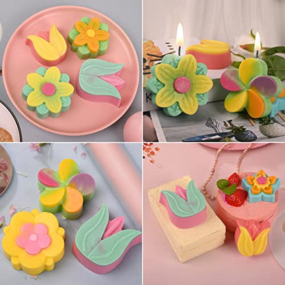 Sakolla 6-Cavity Flower Soap Molds Silicone, 2 Pack Tulip Different Flower Shapes Silicone Molds for Soap, Lotion Bar, Bath Bombs, Chocolate, Candy Baking Molds Jelly, Ice Cube Tray - color: Tulip Flower/Pink & Blue