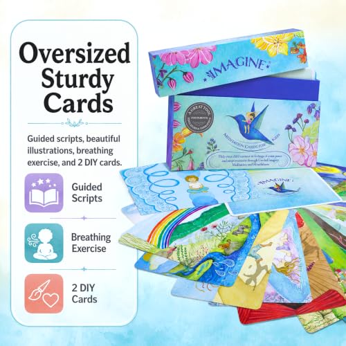 Imagine Meditation Cards for Kids - Award-Winning Mindfulness kit of XL Cards with Calming Guided Meditations for Empowerment, Focus and Relaxation. Great for Parents, Teachers and Therapists.