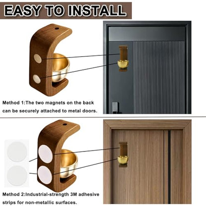 2Pack Magnetic Door Chime, Wooden Wind Chime Bells for Door Opening, Wireless Adhesive Entry Alert with Soft Chime for Home, Office, Pet Doors