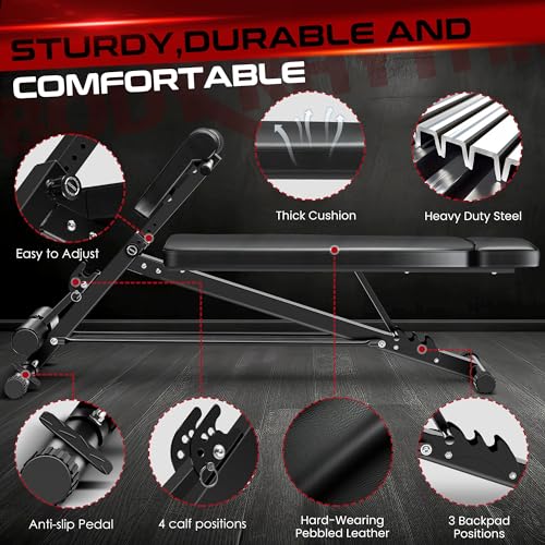 BODY RHYTHM Adjustable Weight Bench, Foldable Roman Chair for Full Body Workout, Sit up bench, Hyper Back Extension, Incline, Flat & Decline Bench