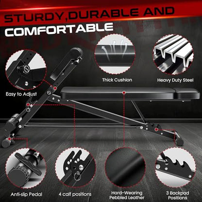 BODY RHYTHM Adjustable Weight Bench, Foldable Roman Chair for Full Body Workout, Sit up bench, Hyper Back Extension, Incline, Flat & Decline Bench