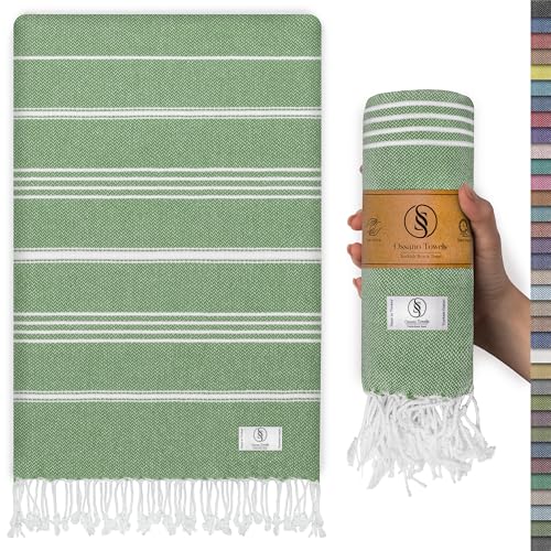 Ossano Turkish Beach Towel Absorbent & Quick Dry Oversized (39" x 71") - Decorative, Versatile and Functional as Yoga Mat, Picnic Blanket, Travel Blanket, Bath, Cruise, Gym Towel - Green - color: Green