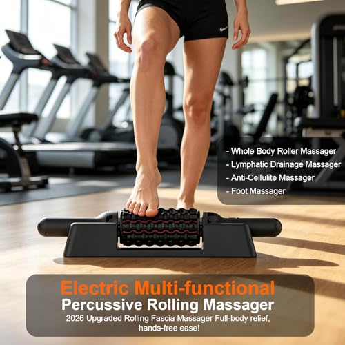 Electric Lymphatic Massager Roller with Red Light for Lymphedema & Lipedema | Handheld Rolling Massager for Lymphatic Drainage Muscle Recovery , 6-Speed Foot Massager Roller for whole body Pain Relief - color: Black