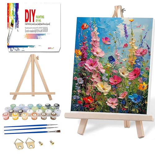 Ausanrl Wild Flowers Framed Paint by Numbers Wooden Easel 12x16inch | Flowers Paint by Numbers Kit for Adults,Flowers Paint by Numbers with Frame,Gifts and Home Wall Decor - color: Wild Flowers