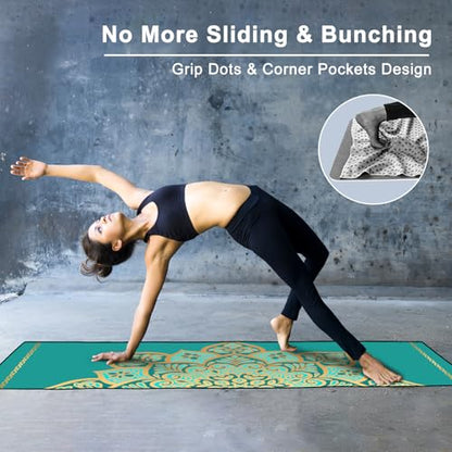 Hot Yoga Towel with Grip Dots, Non Slip, 74"x26", Turquoise Mandala - color: Turquoise Mandala, size: 74" x 26"