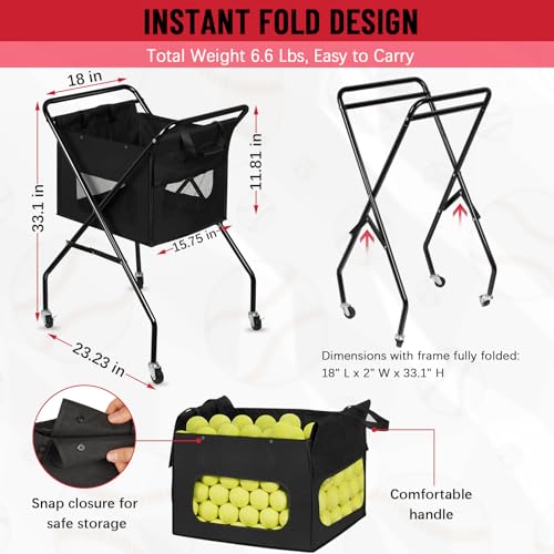 Wheeled Foldable Tennis Ball Hopper Cart with Removable Bag