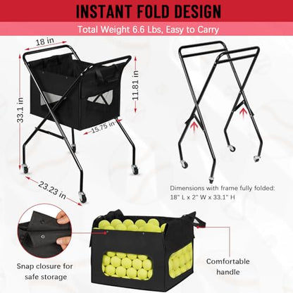 Wheeled Foldable Tennis Ball Hopper Cart with Removable Bag