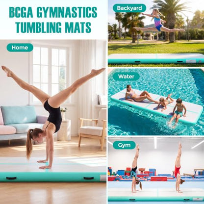 Inflatable Gymnastics Mat Air Tumble Track Tumbling Mats with Pump - color: Mint Green, size: 10ft*3.3ft*4inch(3m*1m*10cm)