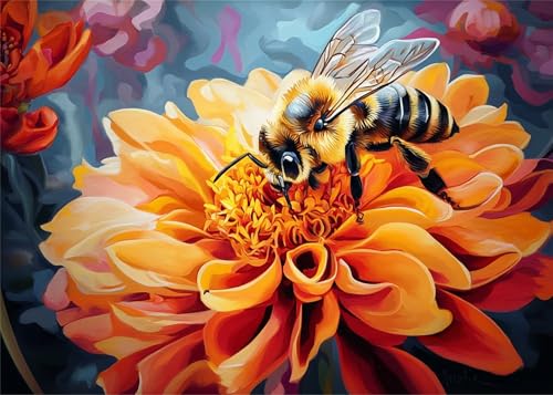 NDNXYXGS Flowers Paint by Numbers Kits for Adults,Dahlia DIY Painting Kit on Canvas,Bee Color by Numbers,Large Adult Paint by Number for Wall Decor and Gifts (bee) - color: bee